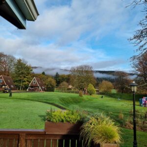 cha;et park at River Edge Lodges, looking towards Moncreiffe Hill